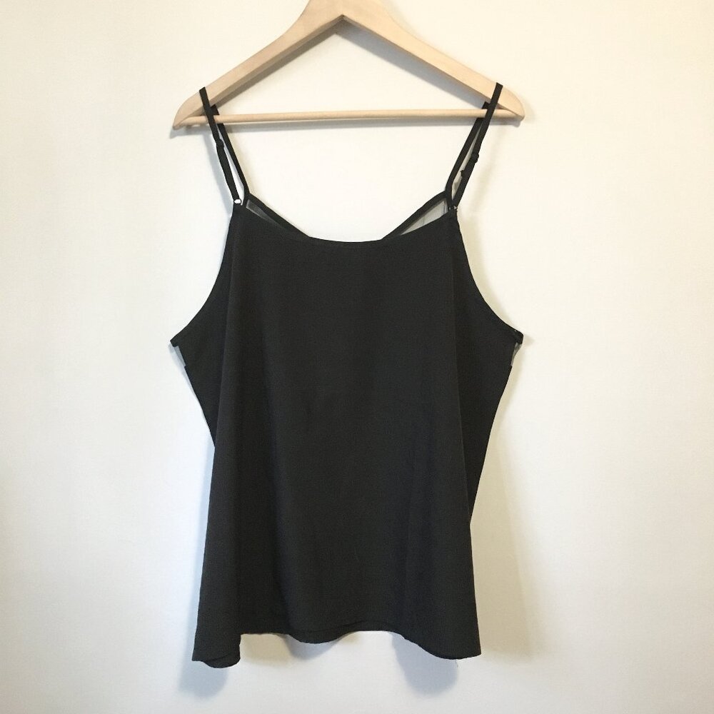 Black Mesh Net Collar Trimmed Camisole Tank Top XL Witchy